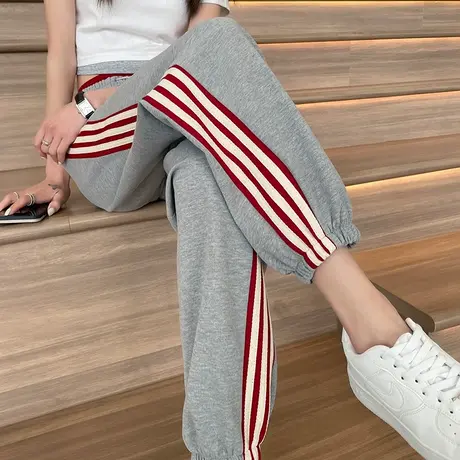 灰色运动裤女春秋季2023年新款宽松束脚卫裤小个子哈伦休闲裤子潮商品大图