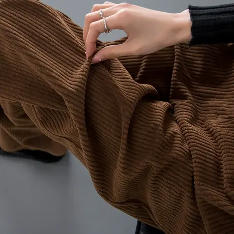 品牌加厚加绒阔腿裤女秋冬天休闲裤糯米裤灯芯绒女裤直筒条绒棕色图片