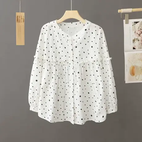 秋季2024年新款小众印花衬衫女长袖宽松立领百搭休闲衬衣棉质上衣商品大图