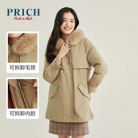PRICH羽绒服秋冬新款外套可拆卸内胆狐狸毛领收腰女款图片
