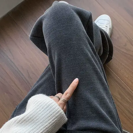 针织阔腿裤女2023春秋冬高腰垂感雪尼尔直筒裤休闲拖地灯芯绒长裤图片