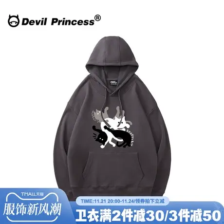 小众ins风超火卡通印花深灰色卫衣女宽松大版无性别穿搭薄款上衣图片