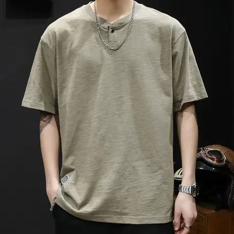 V领短袖t恤男士POLO衫半袖2024新款衣服潮牌大码新款男装体恤男款商品大图