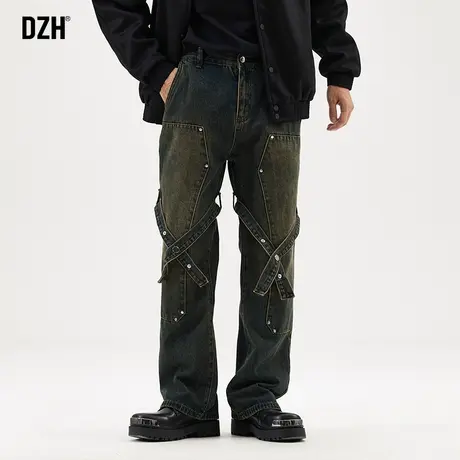 男士复古牛仔裤美式高街设计感裤子秋季休闲裤2023新款窄版直筒裤商品大图