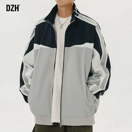 男士拼接立领外套男春秋款宽松男装2024新款防风教练夹克上衣潮牌商品大图