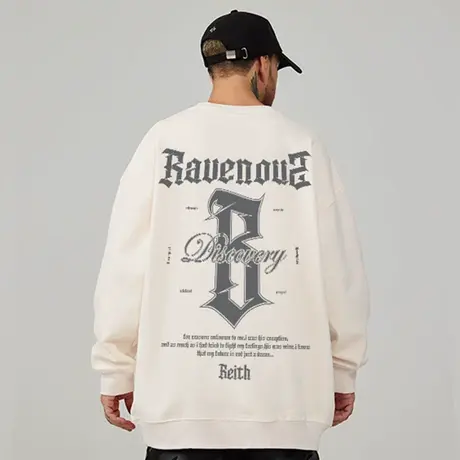 美式oversize港风圆领卫衣男生潮牌潮流大码男装春秋冬款加绒外套图片