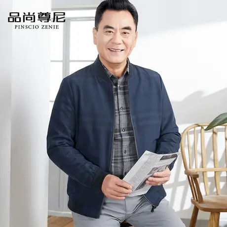 男士休闲外套春秋棒球领格纹宽松中老年夹克爸爸装春装2023年新款商品大图