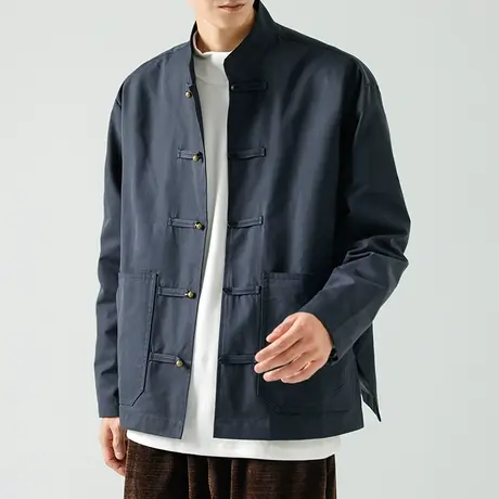 2023立领男夹克秋冬中国风工装复古盘扣宽松外套休闲中式上衣服潮图片