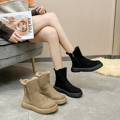 爆款雪地靴女2024新款冬季时尚皮毛一体保暖加绒加厚靴子防滑棉鞋图片