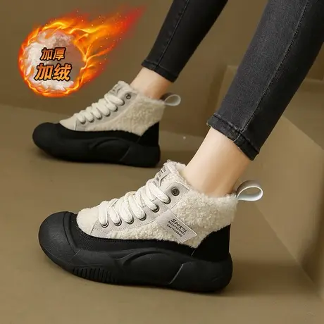 高帮棉鞋女冬季厚底加绒运动鞋小众设计感保暖休闲鞋百搭时尚潮鞋商品大图