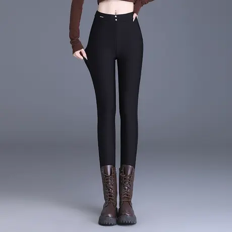 黑色打底小脚裤女冬外穿加厚棉裤子2023新款高腰弹力紧身铅笔长裤图片