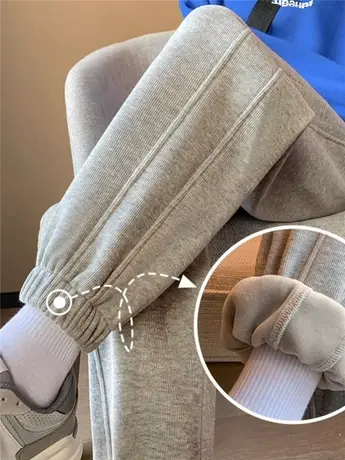 灰色运动裤女2024冬季新款秋冬加绒加厚款休闲百搭束脚小个子裤子图片