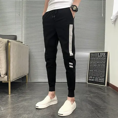 夏季薄款系带九分休闲时尚帅气百搭小裤束脚裤社会个性小伙裤子男商品大图