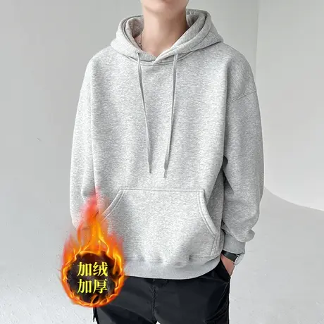 灰色中山连帽卫衣男款秋冬季美式重磅oversize加绒加厚外套上衣潮图片