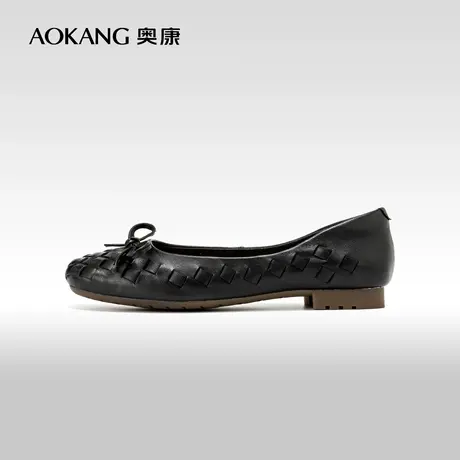 【织梦旅途】奥康女鞋 2024春季新款真皮编织鞋面浅口百搭单鞋商品大图