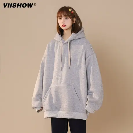 VIISHOW美式纯色连帽卫衣男宽松中秋冬2024新款oversize加厚帽衫商品大图