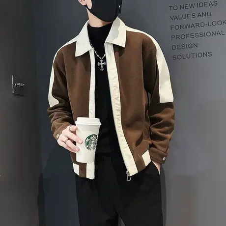 秋季外套潮牌痞帅皮拼接设计感网红爆款轻熟风时尚发型师工装夹克商品大图