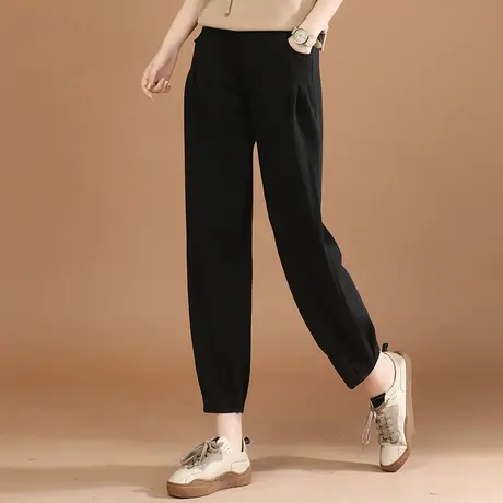 韩潮袭人宽松纯色休闲裤女2024春季新款百搭显瘦运动哈伦长裤图片
