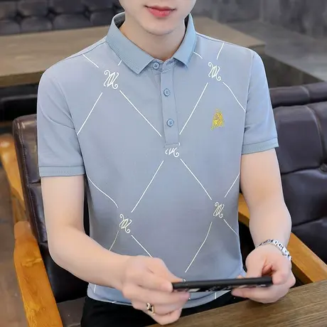 2021夏季新款高端纯色POLO衫男 韩版潮流翻领短袖T恤上衣服保罗衫商品大图