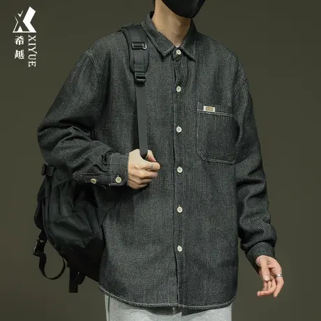 希越牛仔衬衫男2024春秋新款宽松大码复古水洗夹克男士纯棉外套潮商品大图