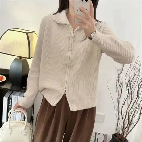 半高领短款加厚针织开衫毛衣女慵懒风秋冬季2024新款爆款春装上衣商品大图