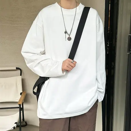 长袖t恤男春秋冬季新款潮牌宽松百搭纯色内搭打底衫短袖上衣体恤商品大图