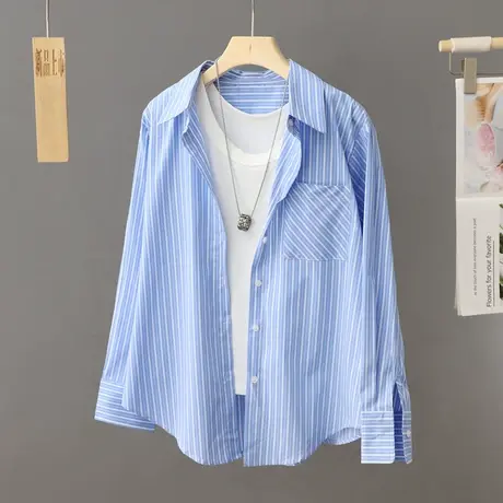 蓝色条纹衬衫外套女春秋设计感小众法式衬衣高级感别致上衣小个子商品大图