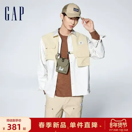 Gap男装春季2024新款户外时尚工装拼接长袖衬衫休闲上衣876985图片