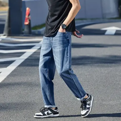 唐狮24年春季新款天丝牛仔裤男水洗直筒裤宽松时尚潮流经典裤子男图片