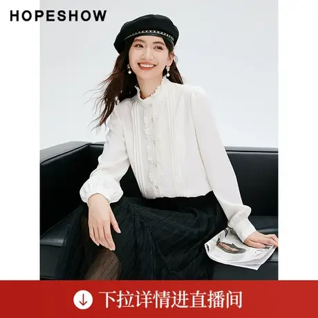 【直播专享】塔克褶单排扣花瓣立领衬衫90123360301红袖图片