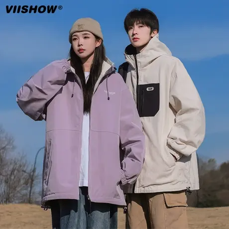 VIISHOW双面穿休闲外套男美式复古冲锋衣2024年春季潮牌连帽夹克图片