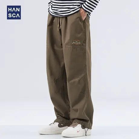 hansca秋季新款宽松休闲裤男阔腿潮流复古日系加肥加大码拖地长裤商品大图