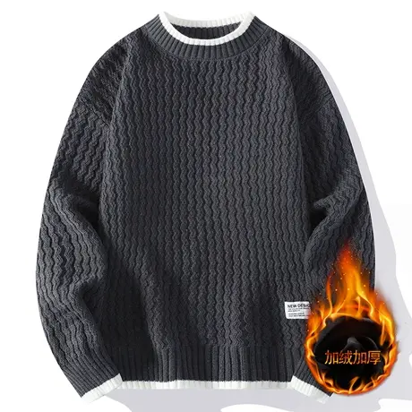 2023冬季新款男士加绒加厚毛衣针织衫男女情侣款线衣小清新打底衫商品大图