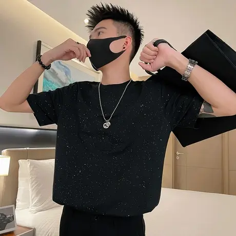 t恤夏季潮流韩版网红设计感ins满天星短袖个性重磅宽松半截袖体恤图片