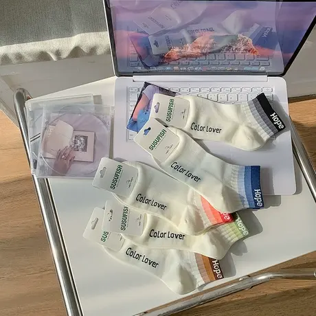 2024春夏新款白色字母hope短袜拼色棉袜学生小众风运动百搭款短袜商品大图