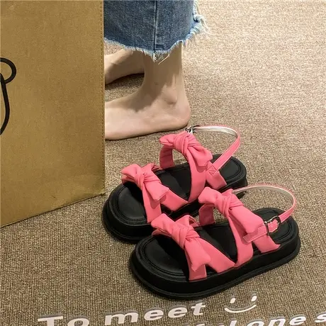 蝴蝶结凉鞋女2024年新款夏季厚底百搭绝美仙女风平底外穿高级感图片