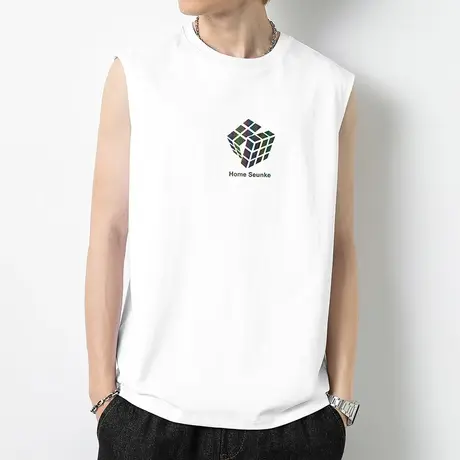 重磅纯棉白色背心男夏季薄款液氨长绒棉无袖t恤跨栏健身运动坎肩商品大图