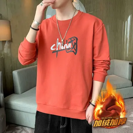 长袖t恤男士卫衣冬季加绒加厚潮牌打底衫秋冬款中国风体恤上衣服商品大图