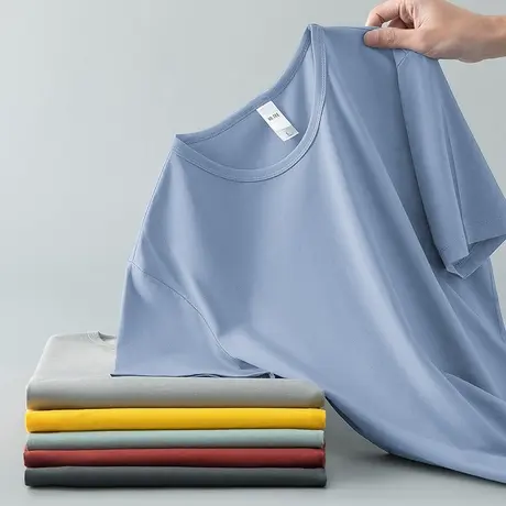 莫代尔短袖t恤男圆领上衣服潮流夏季纯色冰丝速干凉感半袖体恤衫商品大图