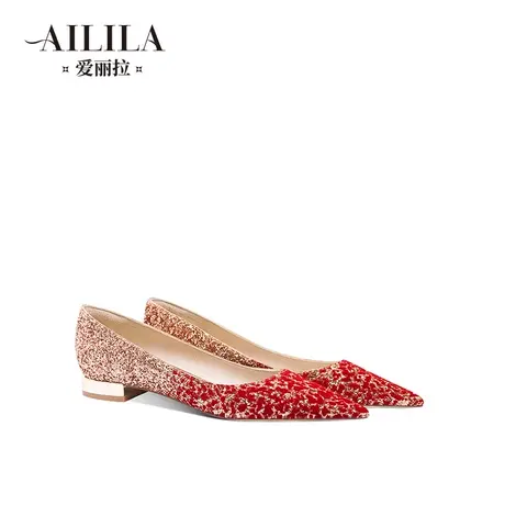 爱丽拉平底婚鞋女2023新款绒面红色新娘秀禾服婚纱两穿孕妇不累脚商品大图