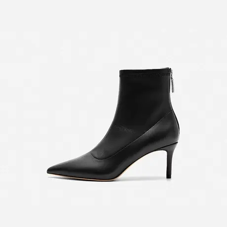 Nine West/玖熙尖头细跟法式气质短靴女2023秋新款真皮弹力瘦瘦靴图片
