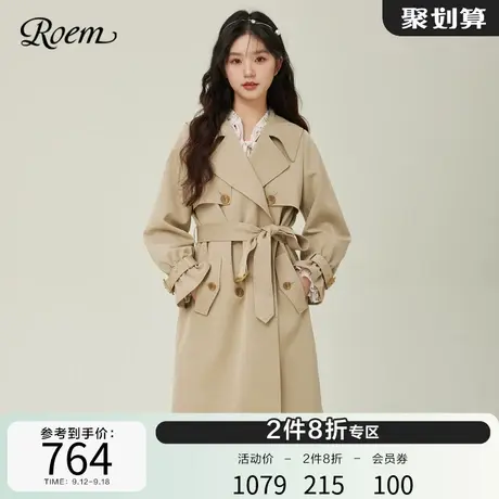 Roem中长款收腰风衣外套大衣女2023春秋新款商场同款韩版通勤商品大图