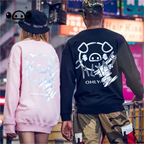 日系简约卡通印花圆领卫衣男女潮牌宽松bf慵懒风情侣休闲春秋上衣商品大图