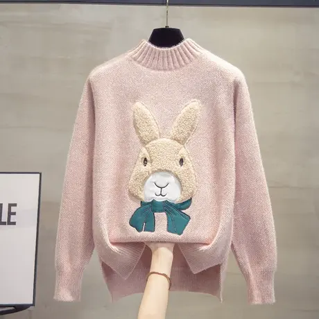 半高领水貂绒毛衣女加厚打底衫2023秋冬新款宽松针织衫内搭上衣潮商品大图