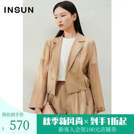 恩裳2023夏装新款经典宽肩H型舒适光泽感天丝休闲短外套商品大图