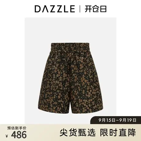 DAZZLE地素奥莱 黑色复古宫廷风华丽浮雕碎花休闲裤短裤女商品大图