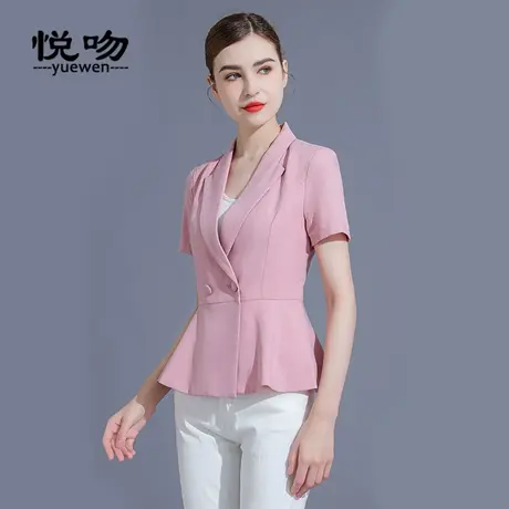 今年流行粉色休闲小个子西装外套女夏薄短袖设计感小众炸街小西服图片