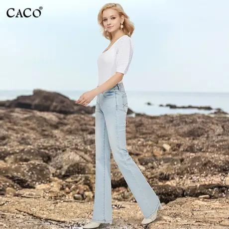 微喇牛仔裤女2023秋浅色高腰复古蓝白色设计感长裤韩国原创设计商品大图