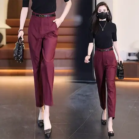 垂坠感西装裤女2023春秋新款高级烟管裤小个子宽松直筒九分哈伦裤商品大图