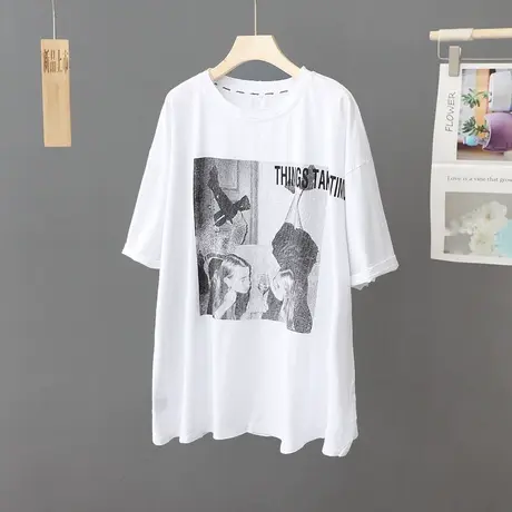 2023夏季新款纯棉T恤女宽松中长款大版短袖上衣ins潮韩版休闲百搭商品大图